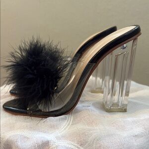Elegant Black Feathered Heels